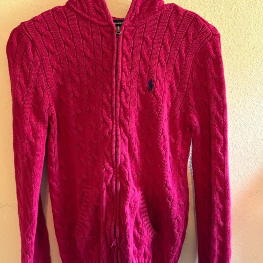 Ralph Lauren Fuchsia Cable-Knit Zip Hoodie - Picture 5 of 9
